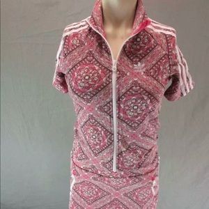 Adidas Size L(13-14) Girls Pink Athletic Short Sleeve 1/2 Zip Tennis Dress